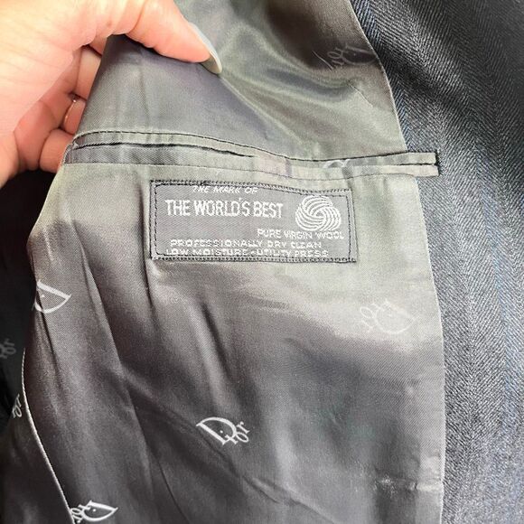 Christian Dior Blazer Men’s 42 Gray and Blue Herringbone Patterned Suit Jacket - Picture 6 of 11
